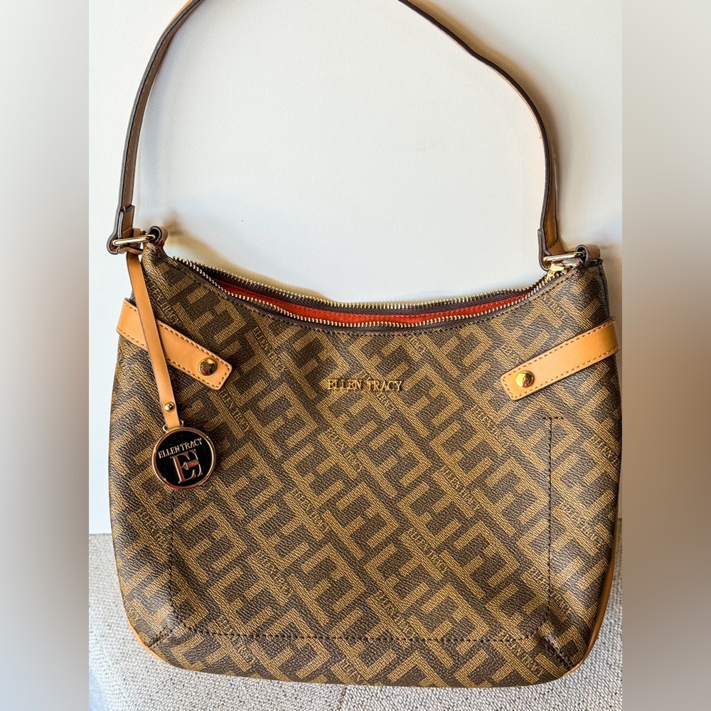 ELLEN TRACY Hobo Shoulder Bag Logo Print Design